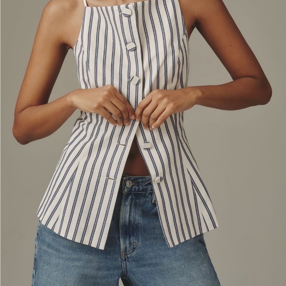 Maeve Navy and White Striped Halter Top